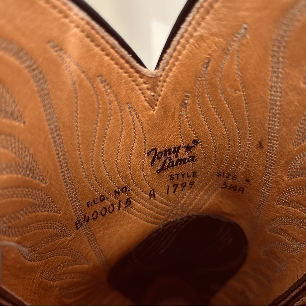 VTG Tony Lama Men's 13”5.5A,Gold Label Blue/grayLeather Cowboy Western Boots W:7 - Picture 12 of 14